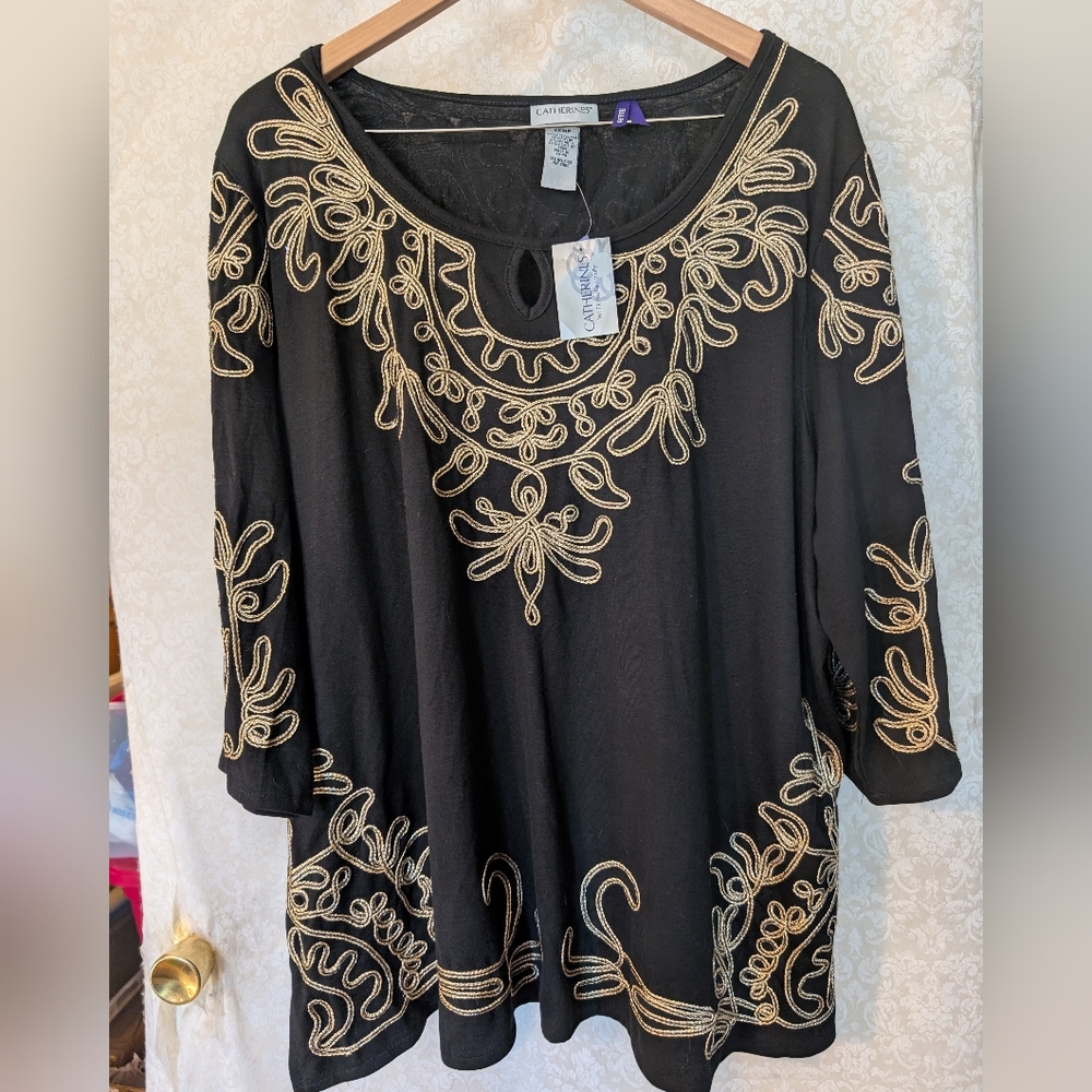 Catherines NWT Black w Gold Detail Top Sz.2X WP - Picture 11 of 17